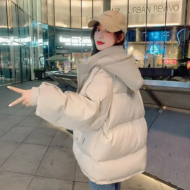 

Толстое хлебное пальто, короткое пуховое хлопковое пальто, женское корейское издание, свободное осенне-зимнее хлопковое пальто