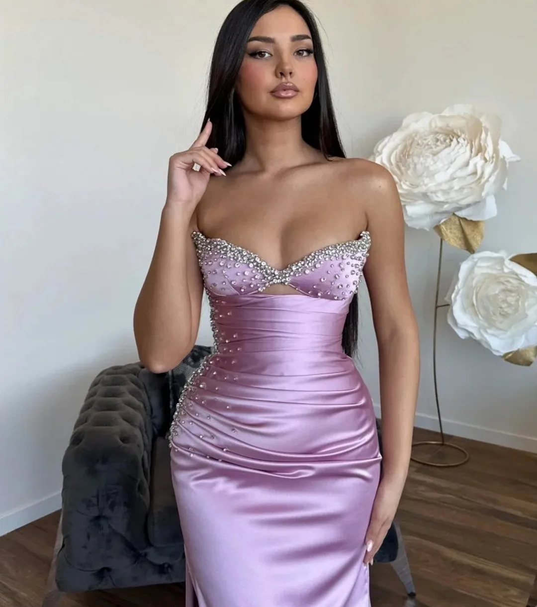 Robe De soirée formelle violette, Sexy, col en v, cristal, à lacets, longue, en Satin, sirène, robes De bal, concours, 2026