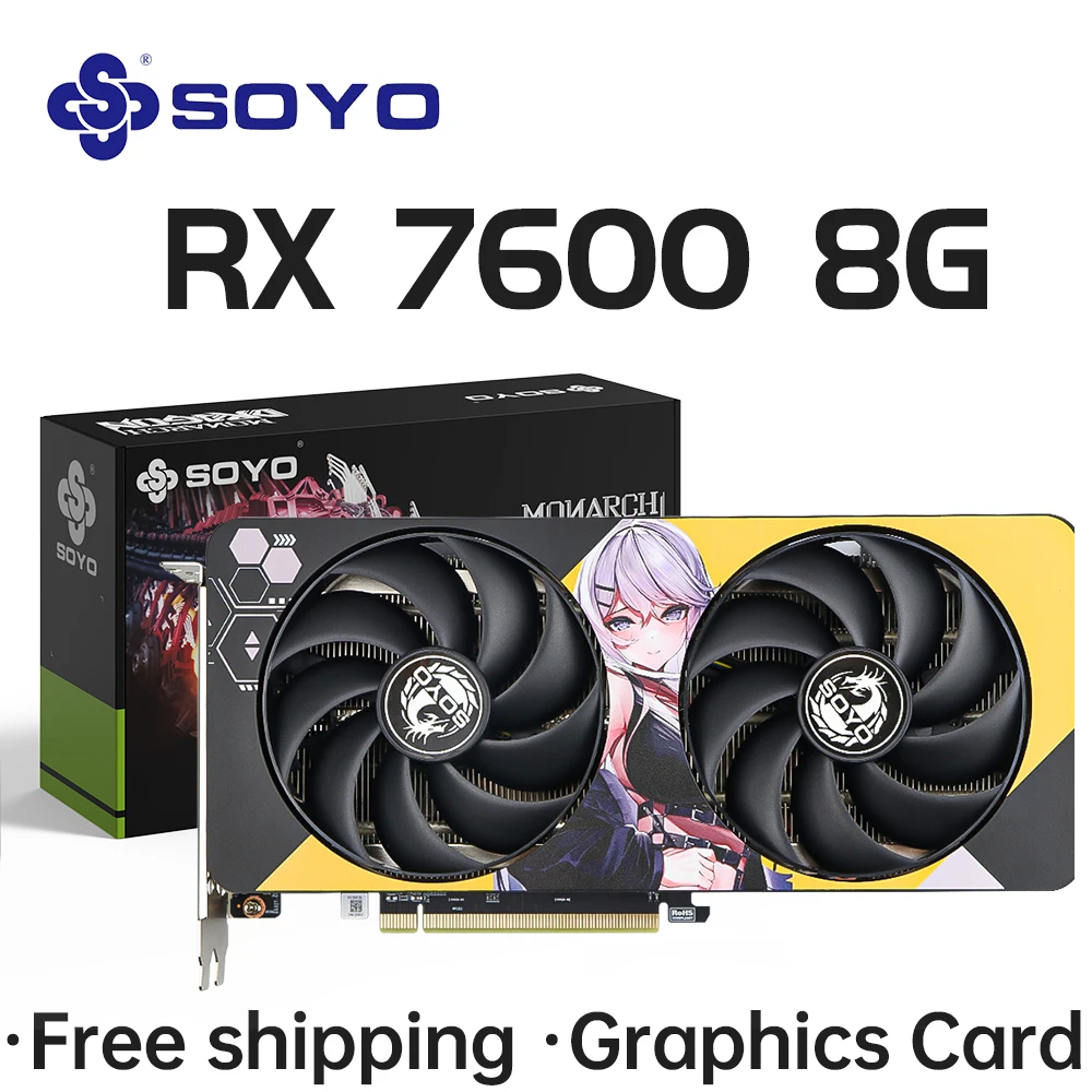 

SOYO AMD Radeon RX7600 8GB Gaming Graphics Card GDDR6 Memory 128Bit PCIEx16 3.0 for Desktop Computer Video Cards RX 7600
