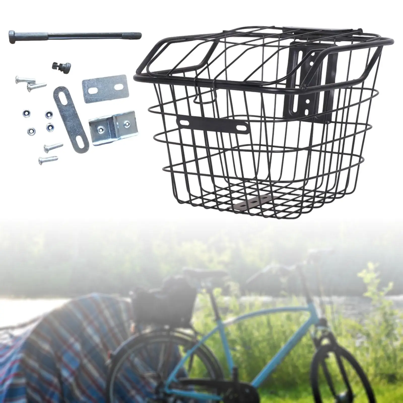 Bicycle Metal Wire Front Rear Basket with Lid Generic for Mountain Road Bike