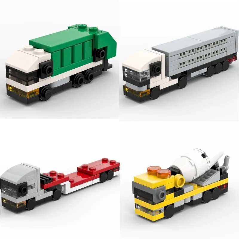 

Moc Car Building Block Mini Garbage Truck Cement Mixer Truck Long Board Tractor Truck Model Small Particle Child Gift