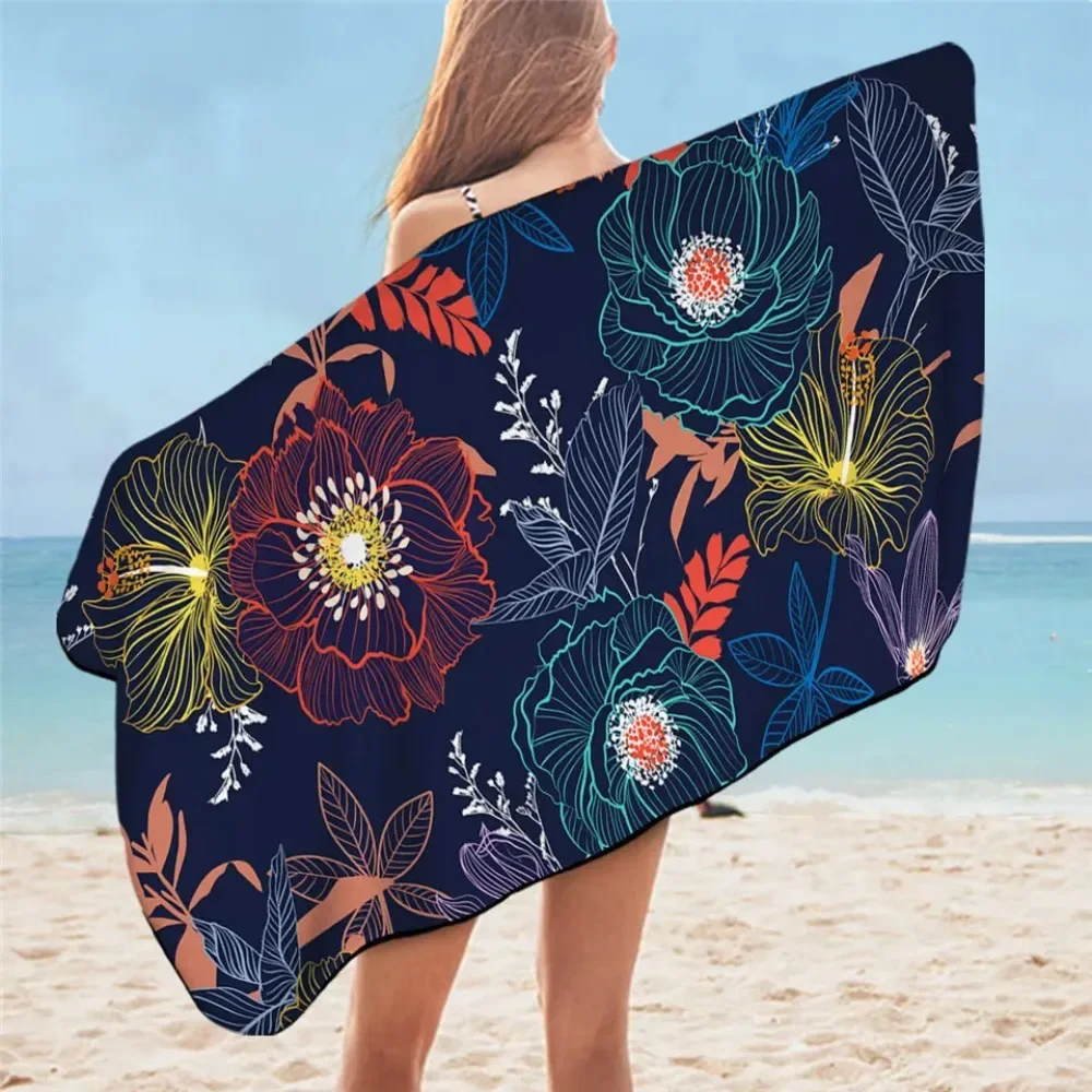 BeddingOutlet Flowers Kids Bath Towel Watercolor Microfiber Beach Towel Leaf Picnic Mat 75x150cm Blue Thin Blanket Toalla