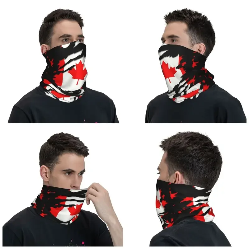 Canada Flag Ripped Graphic Winter Headband Neck Warmer Hiking Running Tube Scarf Proud Canada Art Gifts Face Bandana Gaiter