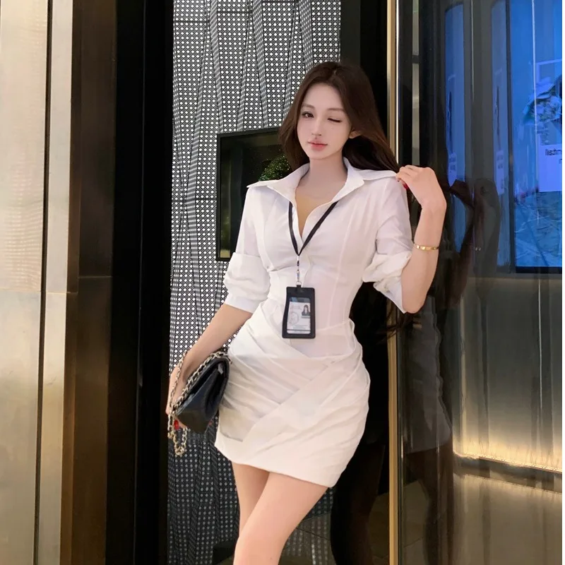 セクシーなスプライス irt Dr スリムフィット ターンダウンカラー オルトスカート レディース 秋冬新作 スリムウエスト効果