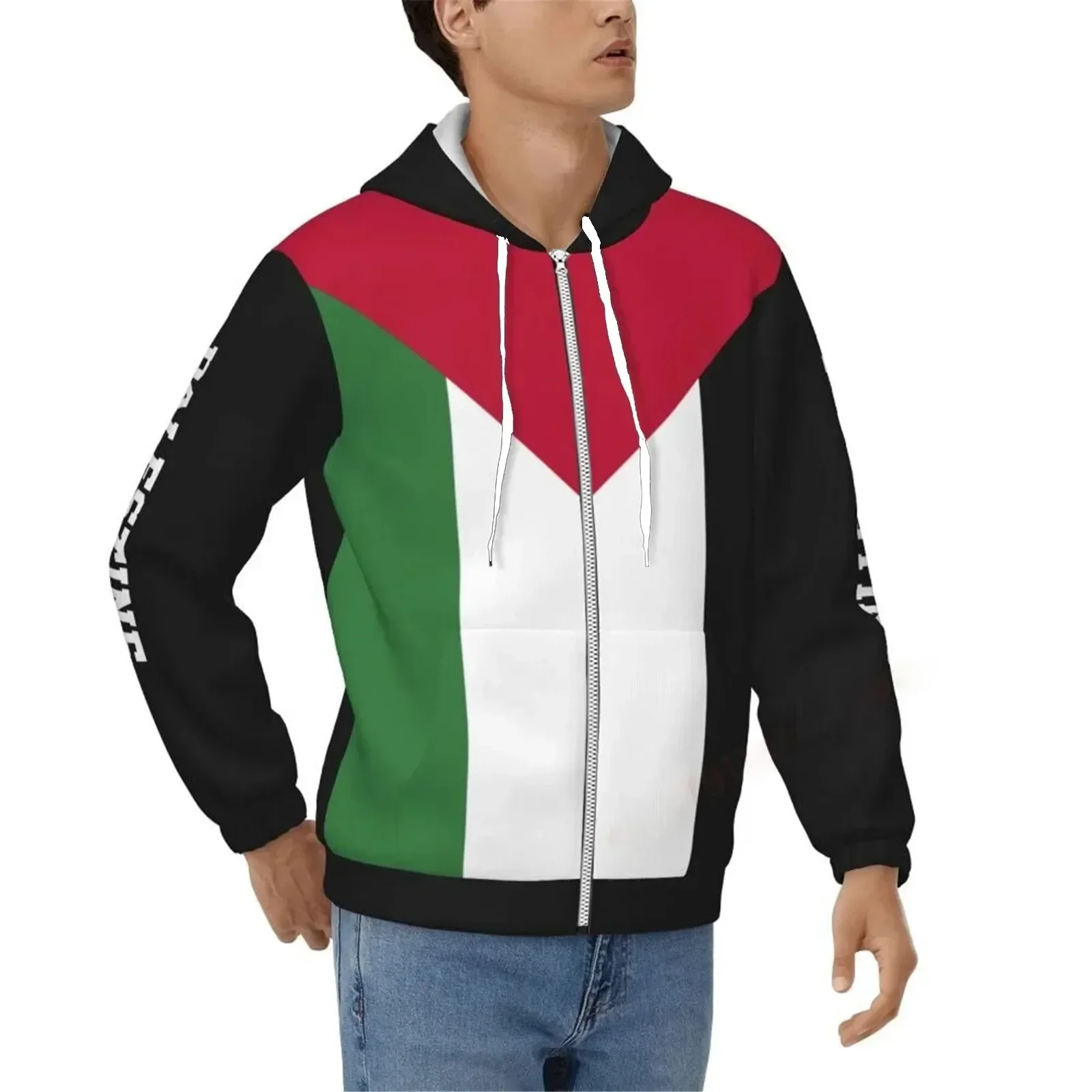 

MSIEESO Palestine Flag Hoodies Fashion Mens Zip Up Hoodie Striped Splicing Sweatshirt Casual Streetwear Dropshipping