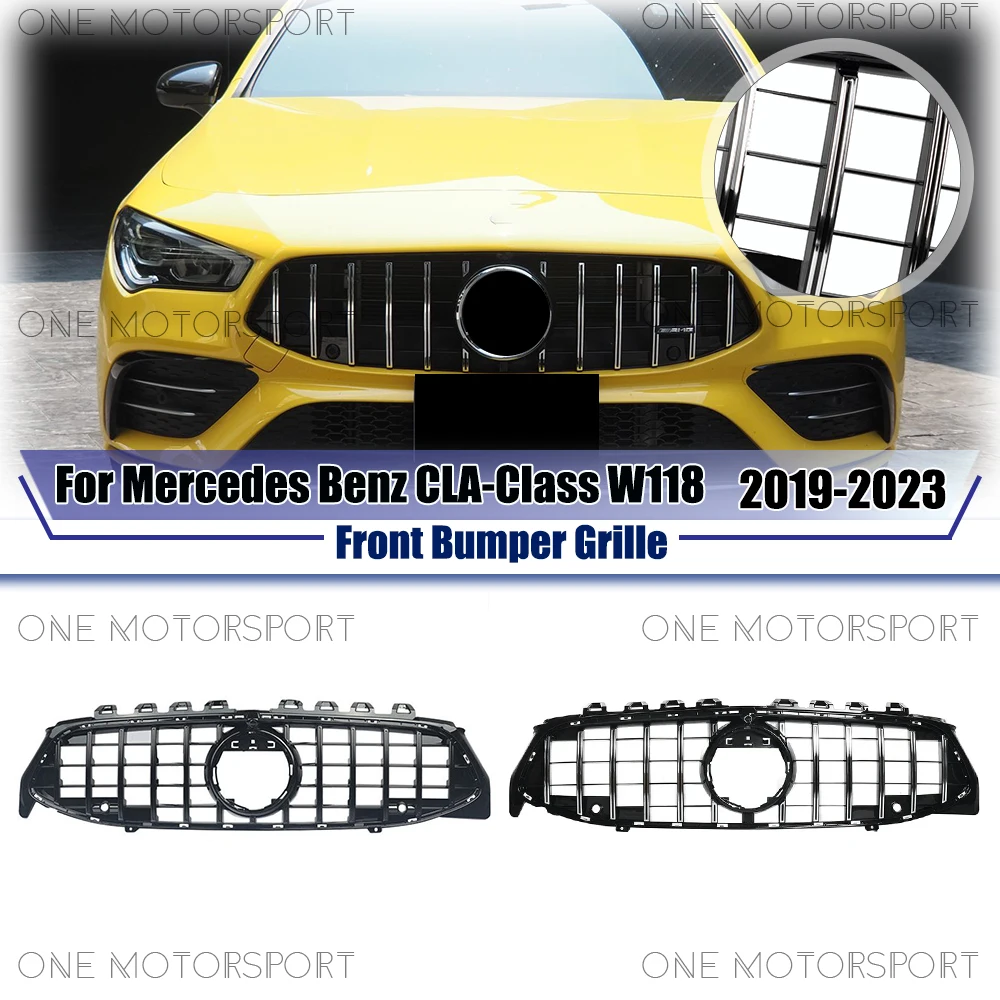 

Black GTR Style Upper Grille For Mercedes Benz CLA-Class W118 2019-2023 CLA200 CLA250 CLA35 Chrome Silver Front Bumper Grille