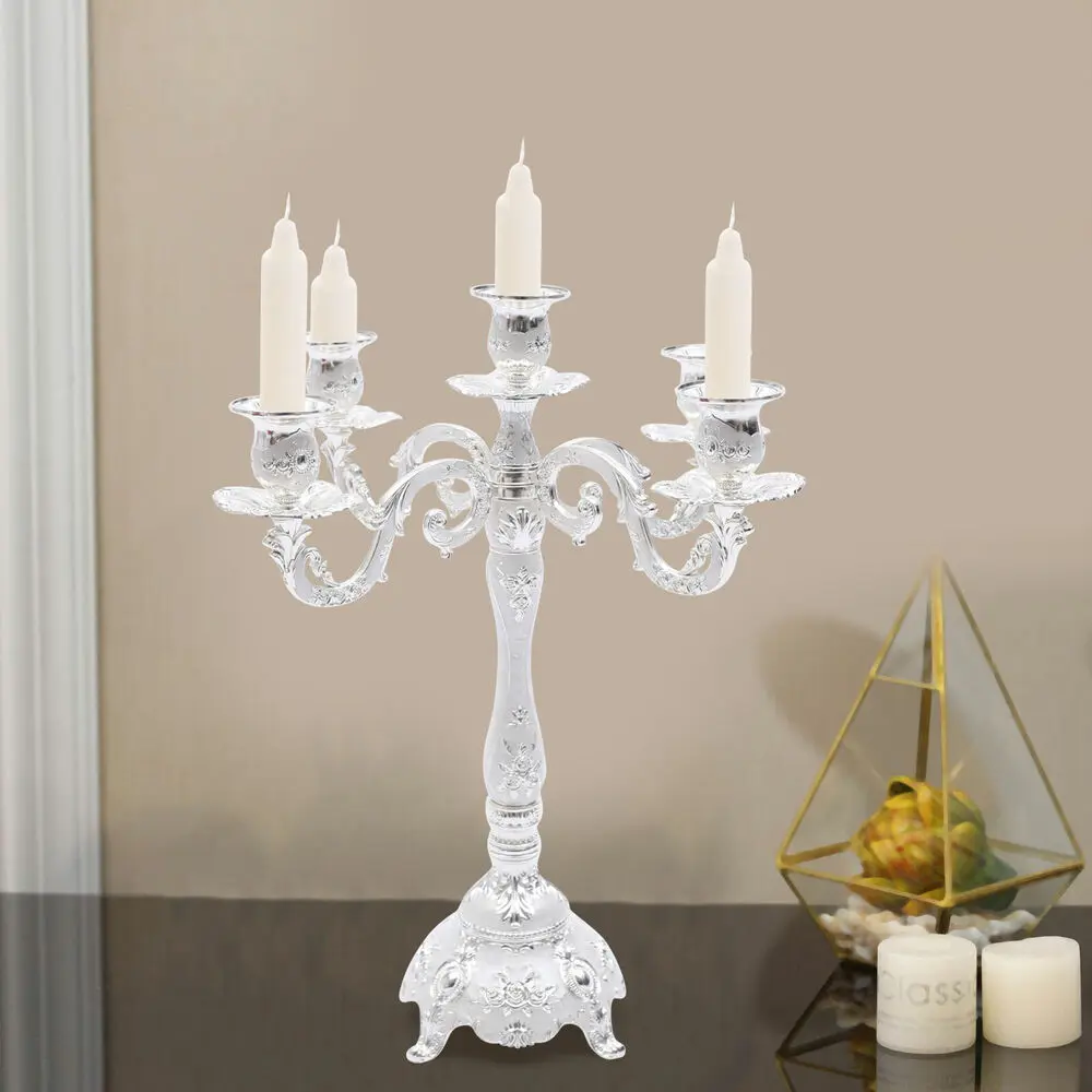 

Silver Vintage Tall Candelabra 5 Arms Candle Dinning Table Metal Candle Holder