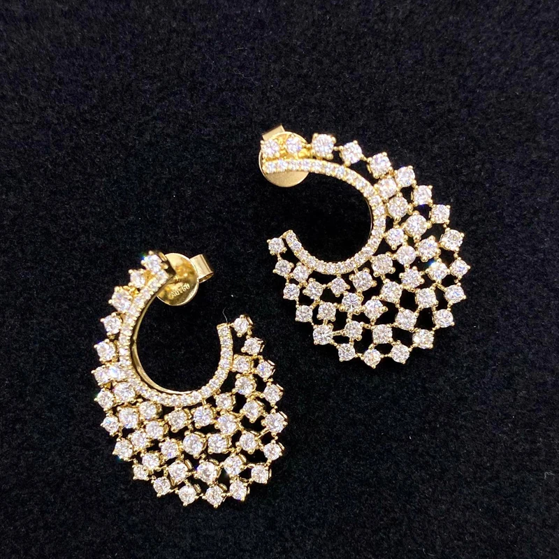 Kazuo Echte Mode-sieraden 18K Puur Geel Goud Echte Natuurlijke Diamanten Luxe Stijl Stud Earring Party Fijne Sieraden Hot Verkoop