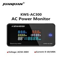 KWS-AC300 디지털 전압계, AC 50-300V 전압 45-65Hz 전력 에너지 미터, LED AC 전력계, 0-100A 감지기, 40% 꺼짐