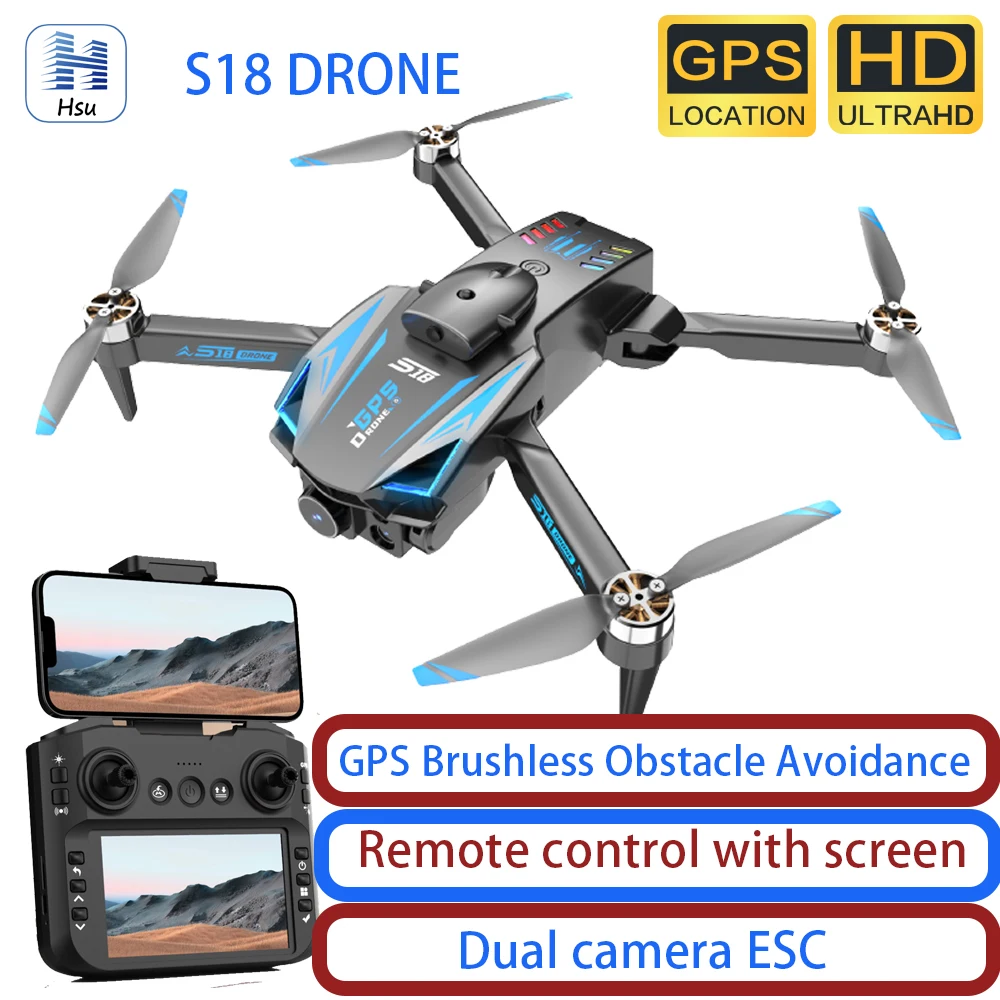

NEW S18 Drones 8K Camera Profesional Optical Flow Obstacle Avoidance Brushless Foldable Quadcopter RC Dron Wish Screen Kid Toys
