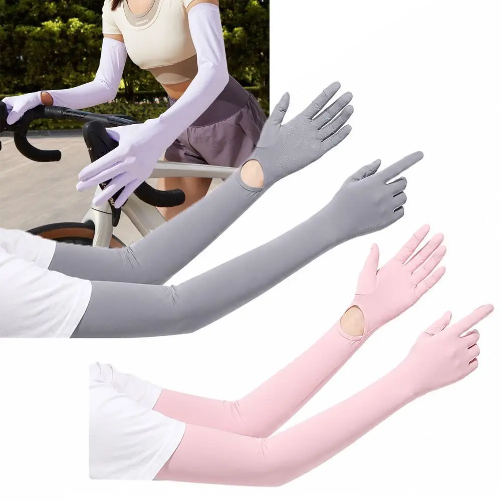Guanti Protettivi in Seta Ghiaccio UPF50+ Anti-UV, Copribraccio Elastici a Manica Lunga con Funzione Touch Screen