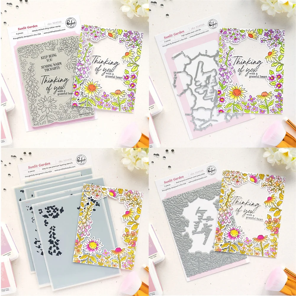 

Sunlit Garden Metal Cutting Dies Silicone Stamps Stencil for Scrapbooking Album Decoration Craft for DIY Greeting Card Making