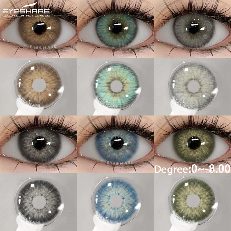 EYESHARE 2pcs Myopia Color Contact Lenses for Eyes Gray Pupils with Diopters Blue Eye Lenses Brown Natural Lenses Green Eye Lens