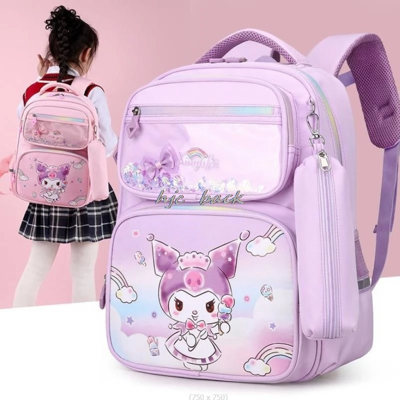 2Pcs/Set Lovely Kuromi Melody Print Kids Backpack With Pen Bag Girls Waterproof School Bag Children's Schoolbag For Teenage Girl