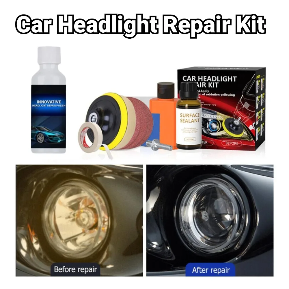 Car Headlights Restoration Kit Chemical Brightener Headlight Polisher Restorer Polishing Paste Set Auto Headlamps Wax Sanding