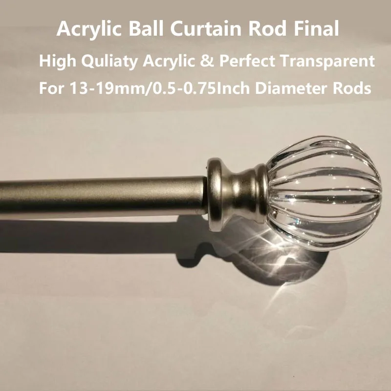 SSD 4Pack Nickel Acrylic Clear Ball Curtain Pole Finials for 0.5IN-0.75IN Diameter Rods Drapery Rod Caps Curtain Pole End Decora