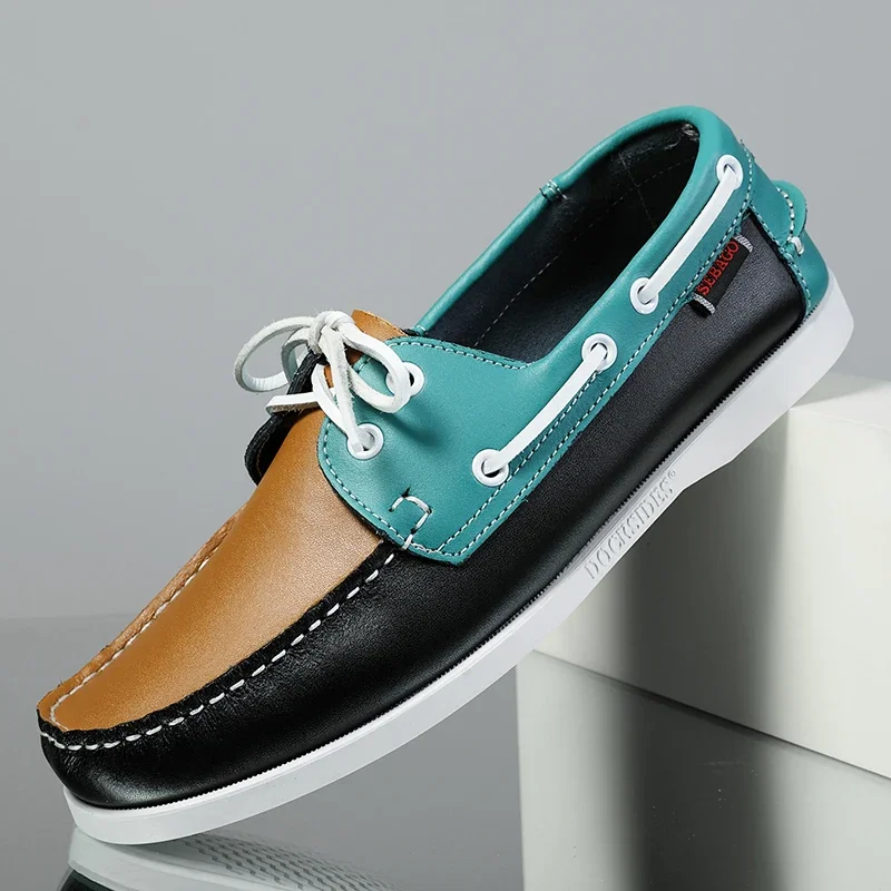 New genuine leather loafers for men's Moccasin driving shoes, casual, fashionable, breathable dock classic boat shoes