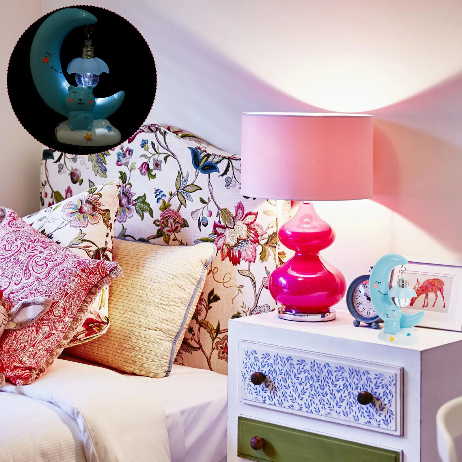 1 قطعة ضوء الليل الصغيرة الراتنج القمر الكرتون الحيوان أباجورة لغرفة الديكور الحضانة ديكور المنزل هدية حجم صغير