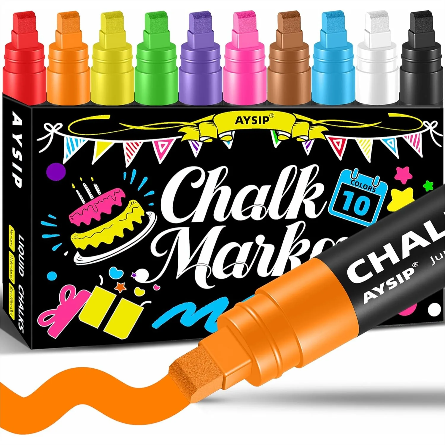 

Window Chalk Markers For Blackboard 10 Colors Washable Glass Jumbo Liquid Chalk Marker With 10mm 3 In 1 Nib Thick Wide Tips Big Chalkboard Markers Car Paint Pen Auto Mirror Bistro Poster