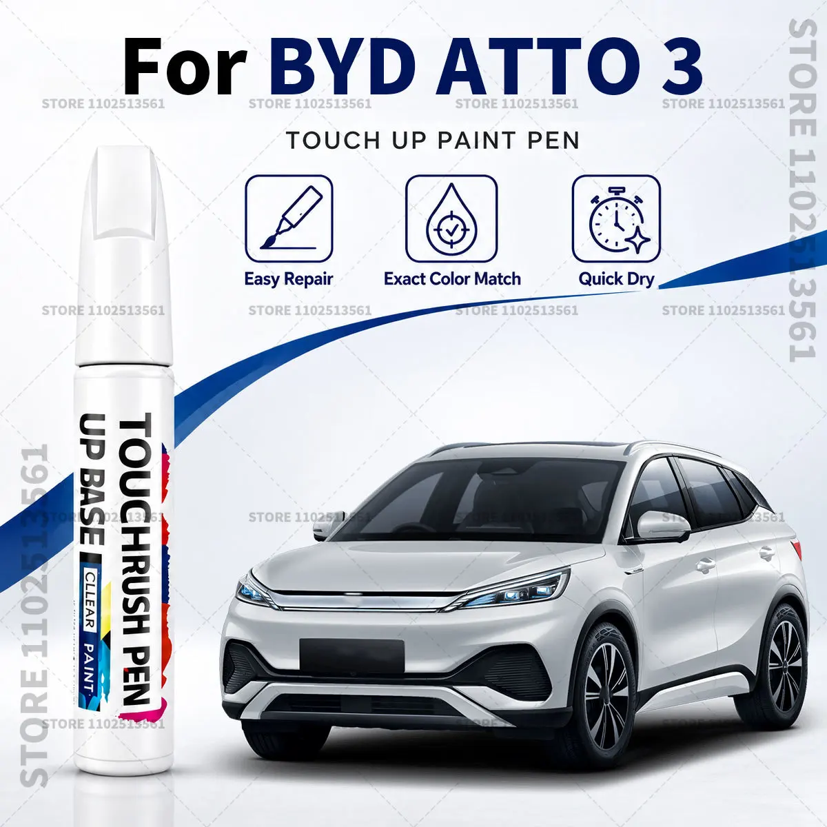 For BYD ATTO 3 White Blue Car Paint Touch Up Pen Scratch Repair Remover Auto Body Repair Marker Waterproof Car Paint Repair Tool