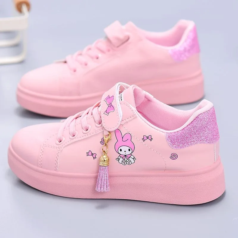 Sanrio cute anime cartoon My melody Kuromi children\'s shoes leather white shoes girls flat running shoes casual sneakers gift