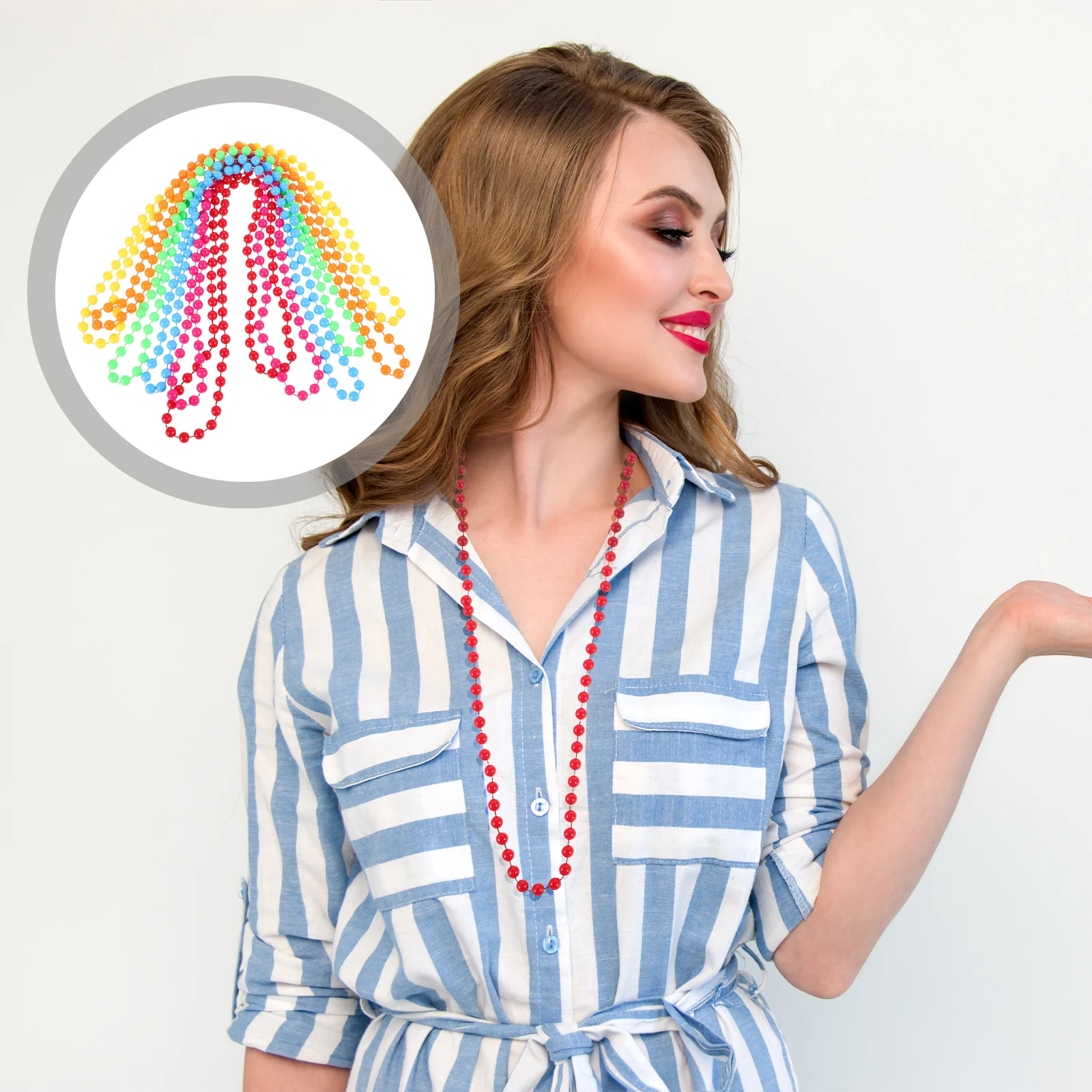 

12pcs Neon Bead Necklaces Retro Carnival Party Balloon Accessories for Masquerade Valentine Halloween Christmas Favors Women