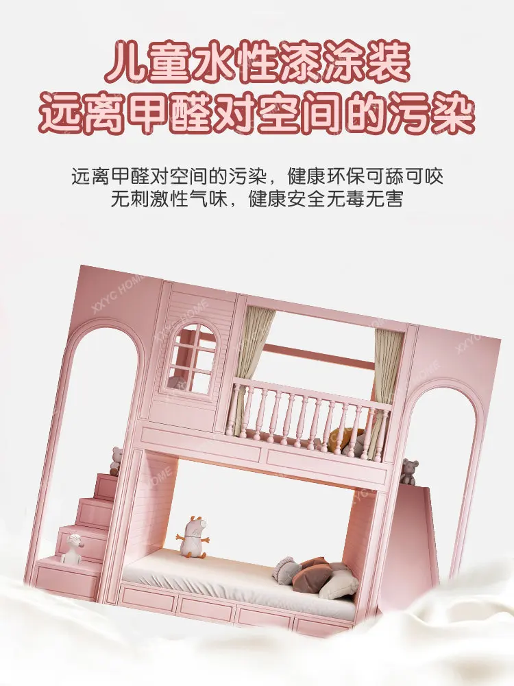 Litera con tobogán personalizada para habitación de niños, casa de árbol, castillo, espacio independiente, cama para niñas