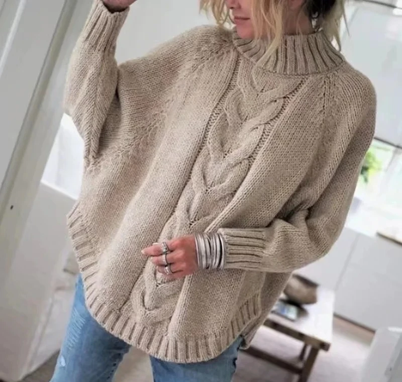 

Vintage Inspired Cable Sweater Women's Loose Fit High Neck Pullover Fall Winter Style Casual Everyday