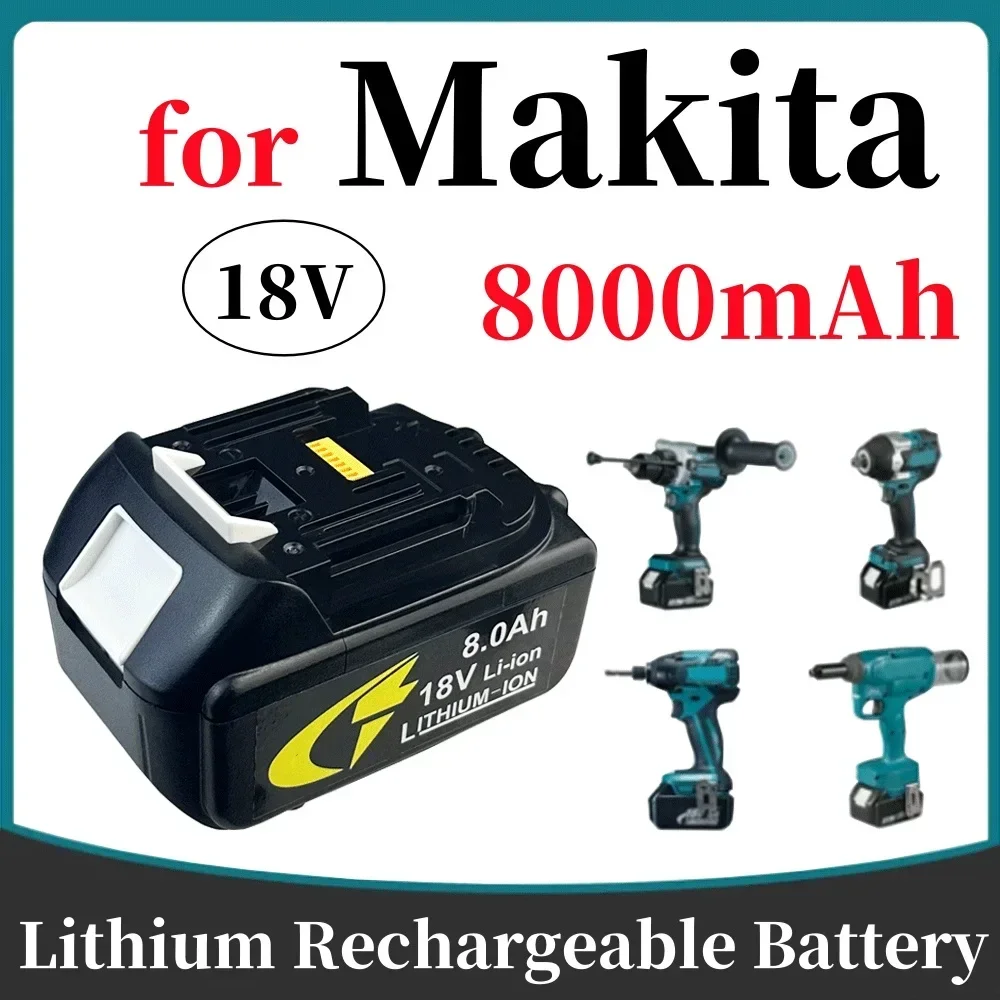 Rechargeable 18V Battery for Makita 8000mAh Lithium Ion 18v Drill Replacement BL1860 BL1830 BL1850 With DC18RC+Charger