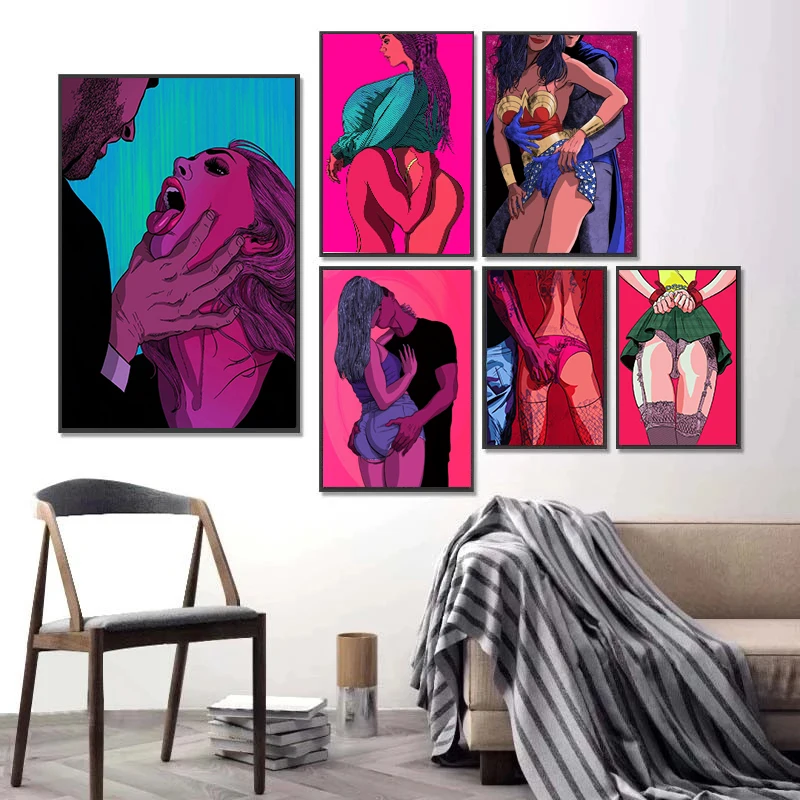 Modern Sexy Lovers Women and Men about Sex Canvas Painting Nude Body Posters Prints Wall Art for Living Room Wall Decor Cuadros