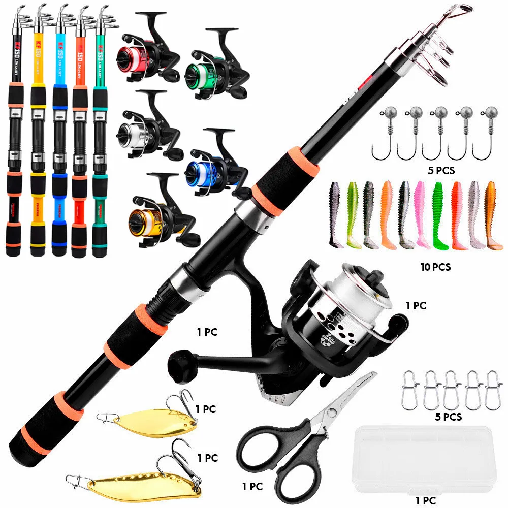 

Fishing Rod And Reel Bait Full Kit 1.8M Telescopic Spinning Fishing Rod With Reel And Fishing Bait Sea Rod Set Travel Tackle