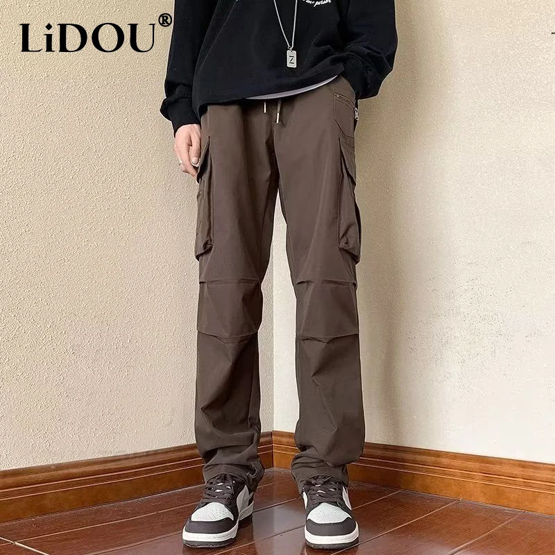 

Spring Autumn Fashion Pure Cotton Solid Color Pockets Pants Man Straight Loose Casual Vintage Male Trousers Streetwear Clothes