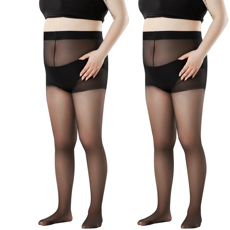 2 Pairs Plus Size Sheer Tights for Women Open Crotch Pantyhose 20D High Waist Pantyhose Stockings Control Top Resistant