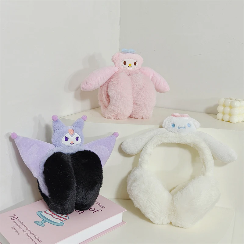 1 шт., подарок для девочек Sanrio Kuromi Cinnamoroll, детские плюшевые наушники, зимние милые мультяшные удобные теплые защитные игрушки для ушей