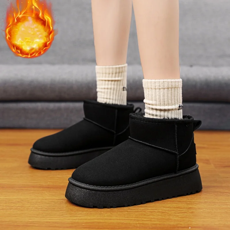 أحذية الثلوج النسائية، أحذية قطنية دافئة، أحذية قصيرة عصرية ومتعددة الاستخدامات مع بطانة من الصوف #6