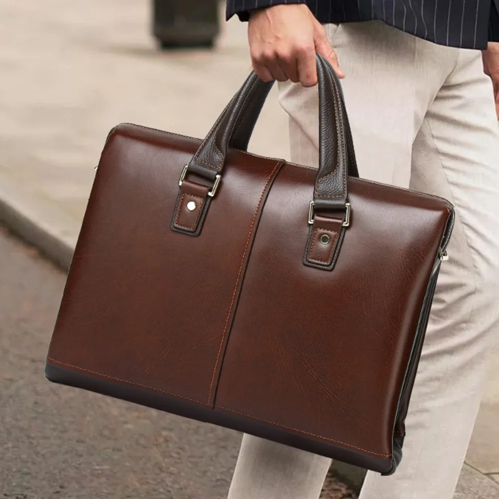 Men's Handbag Retro First Layer Simple Premium Cowhide 15/6 Inch Computer Versatile Fashion Handbag  High-end Business Briefcase