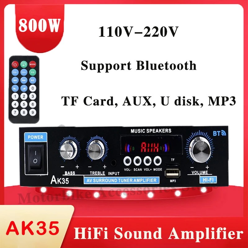 HIFI Car Sound Amplifier AK35 Bluetooth Audio Amplifier For Car Channel 2.0 FM USB MP3 110V-220V Mini Digital Stereo Amplifier