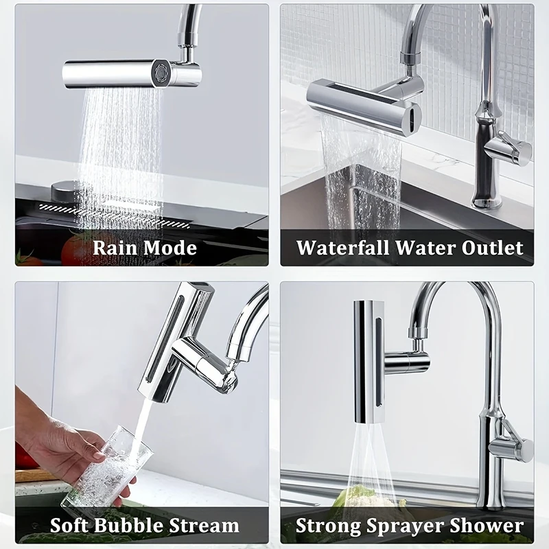 720° Rotation 4 in 1 Waterfall Kitchen Faucet 4-Function Kitchen Sink Extender Spray Nozzle high pressure kitchen tap for sink