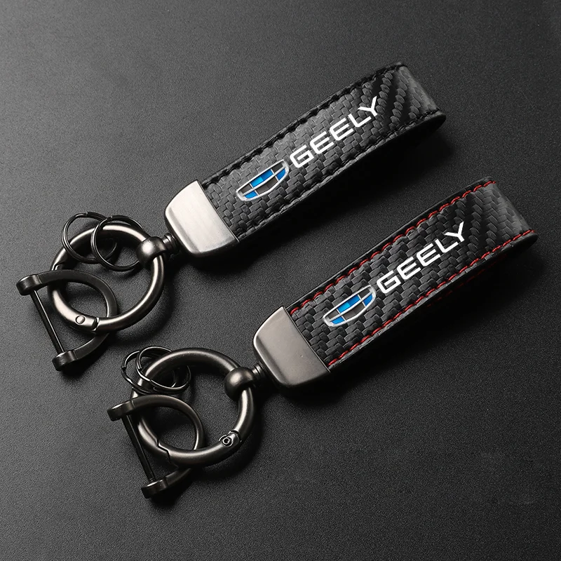 Car Carbon Fiber Leather Keychain Horseshoe Buckle Jewelry for geely emgrand gt gc9 gc6 ec718 ec7 ec8 ck emgrand GS GL Keychain