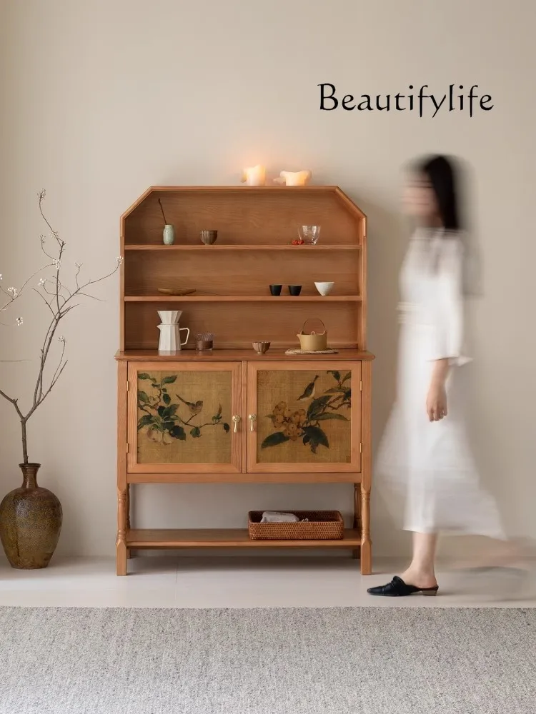 

Solid wood integrated storage cabinet against the wall, living room storage cabinet, retro dining side cabinet decoración hogar