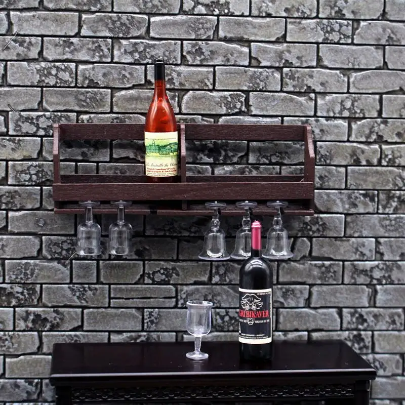 1 conjunto de casa de bonecas simulação fixado na parede copo vinho rack em miniatura pendurado modelo exibição jogar casa brinquedo decoração presente do miúdo