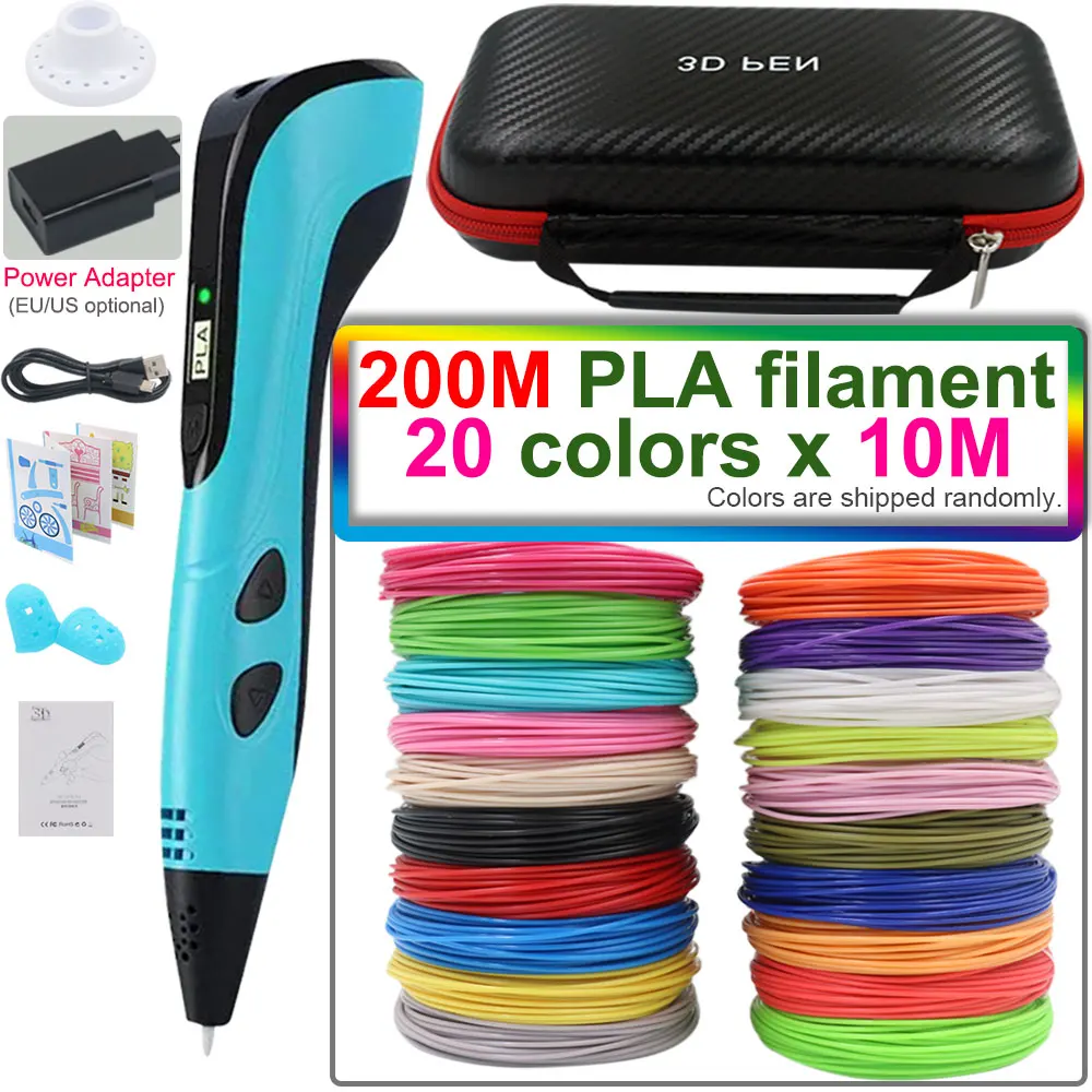 New Creative Children's 3D Printing Pen With LCD Display Power Adapter PLA Filament Travel Box Kids Birthday Christmas DIY Gift