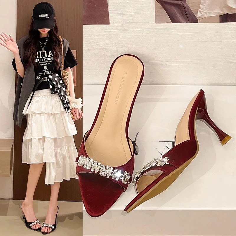 

Pointed Toe Rhinestone High Heels Women's Summer 2026 New Stiletto Sexy Sandals and Slippers