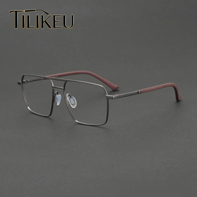 

2026 Double Bridge Pure Titanium Retro Square Glasses Frame Unique Pilot Eyeglasses Big Face Men Fashion Luxury Designer Eyewear
