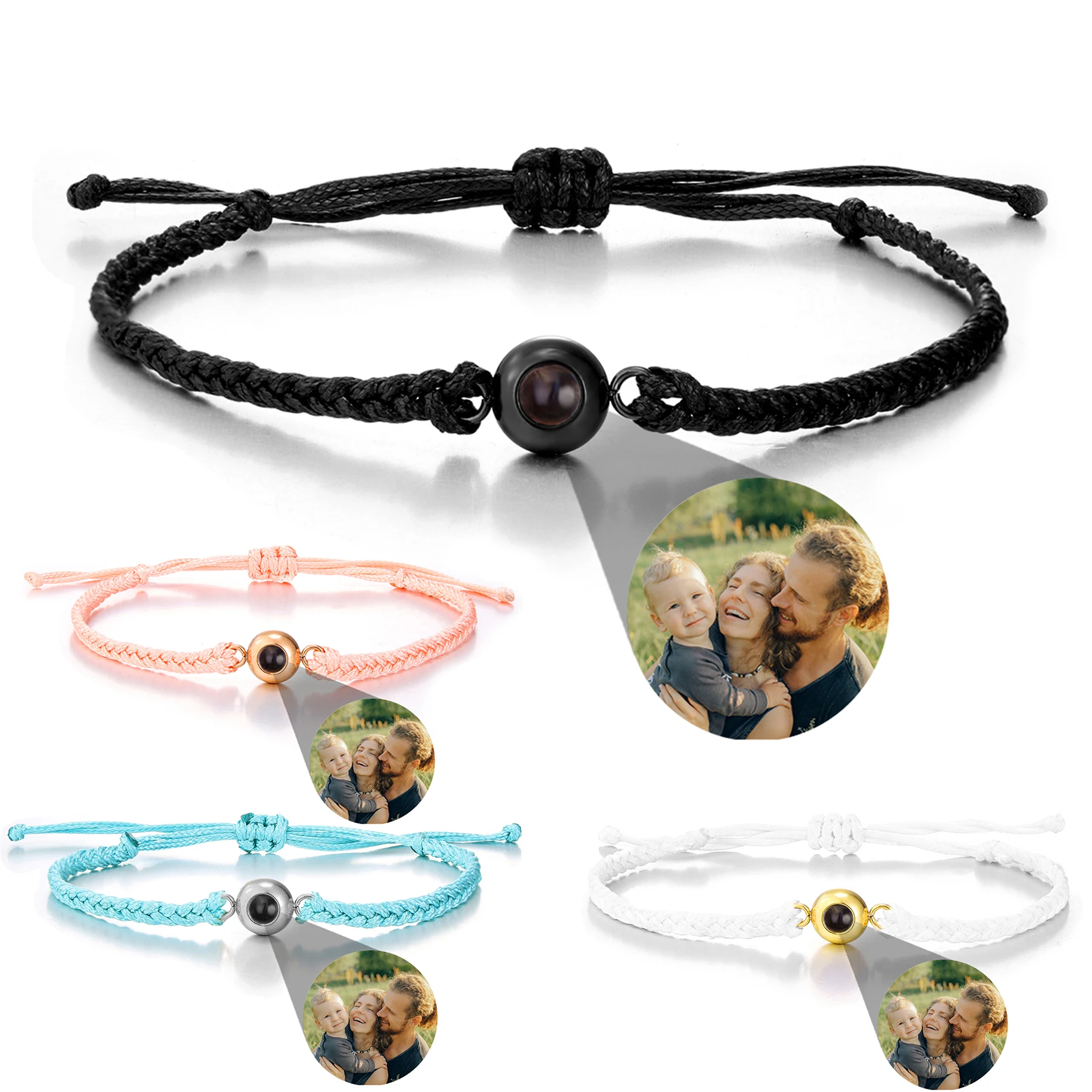 Waterproof Projection Bracelet Custom Stainless Circular Projection Bracelet Adjustable Woven Photo Bracelet Commemorative Gift