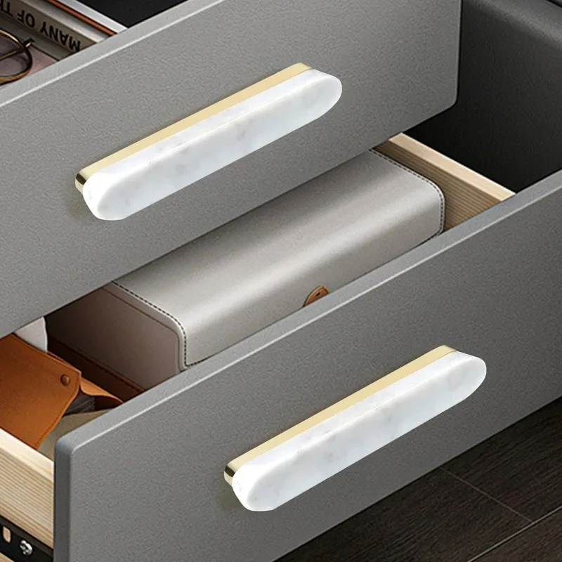 Brass Marble Crystal Stone Furniture Handles White Green Long Round Pulls Cupboard  Dresser Drawer Cabinet Knobs