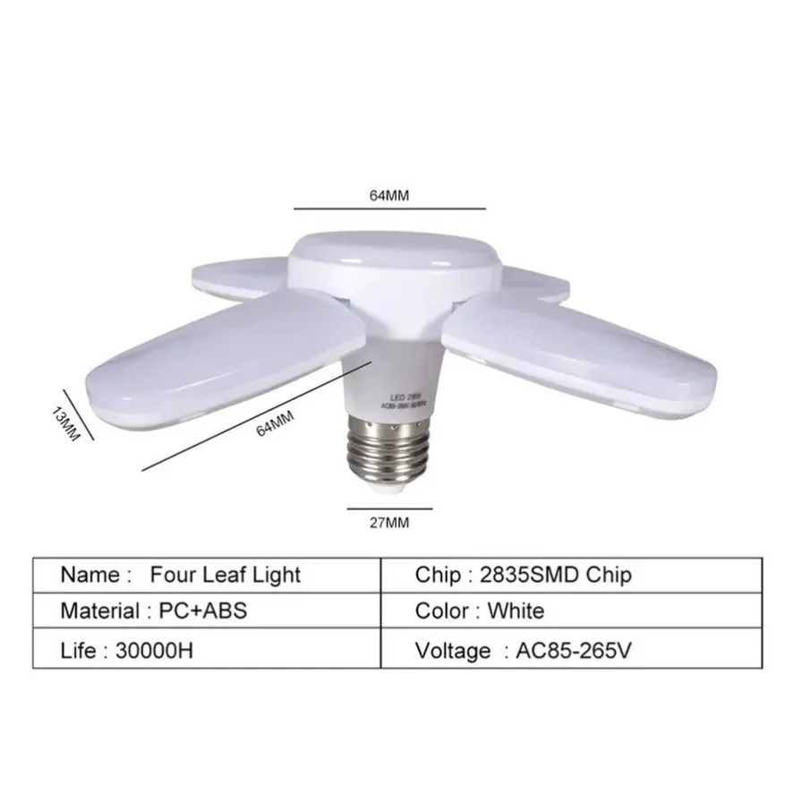 Pwwqmm e27 AC85-265V 28w led birne lüfter blatt timing lampe 360 ° faltbare led glühbirne lampe für haus decken leuchte garagen licht