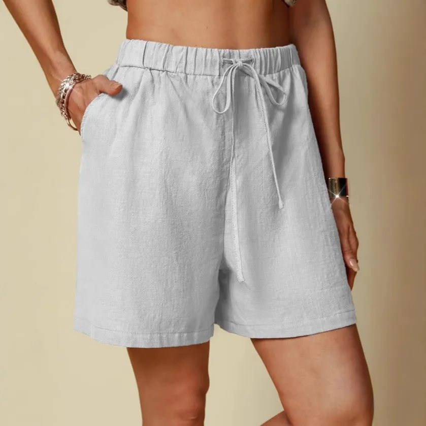 

Casual Cotton Linen Short Pants for Women Loose Fit Elastic Waist Belted Color Independent Station Wish New Model