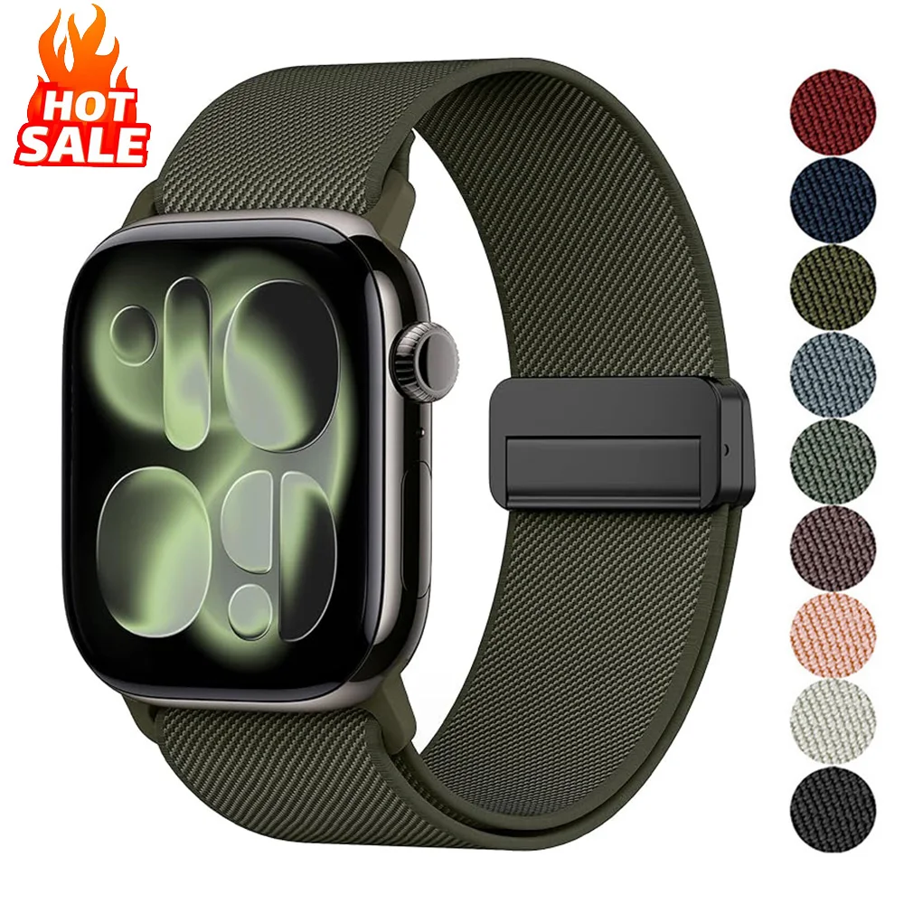 Magnetyczna pętla do paska Apple Watch 40mm 44mm 45mm 49mm 41mm 38mm, nylonowa sportowa bransoletka do iWatch Ultra 3 2 Series 11 10 9 8 SE.