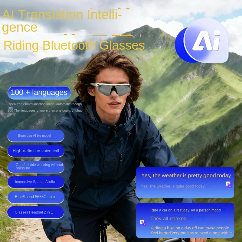 OLOIU Echowear Smart Sports Smart Glasses Bluetooth Music Cycling Eye Protection Sunglasses AI Voice Translation DropShipping
